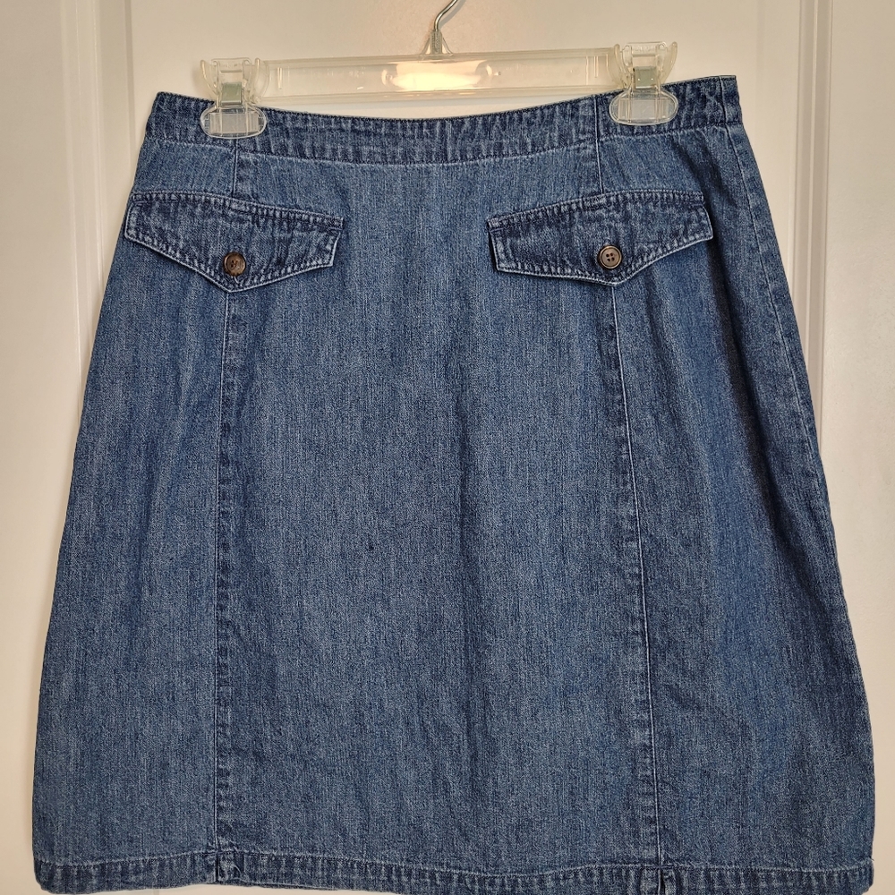 Vintage 80s Denim Skirt Women's Size 12 Marsh Landing Blues Faux Front Pockets